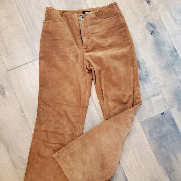 Vtg MOSSIMO Suede Pants Womens Sz 8 Orange Camel Color Leather Mid Rise Y2k 90s - Picture 1 of 10